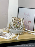 Every Fashion Embellished Rhinestone Pearl Bucket Bag