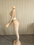 MB FASHION Sheer Mesh Mock-Neck Crop Top & High-Waist Tights Set 1477