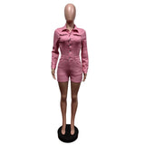 MB FASHION Long Sleeve Button-Up Denim Romper with Chest Pockets 88622