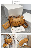 EVERY FASHION Studded Crescent Shoulder Bag with Matching Pouch