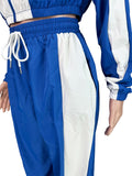 MB FASHION Two-Piece Retro Windbreaker Set – Cropped Zip-Up Track Jacket & High-Waist Wide Leg Joggers 5055