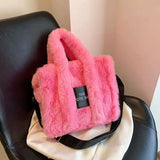 EVERY FASHION Plush Faux Fur Tote Bag with Top Handles