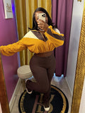 EVERY FASHION Color-Block Cropped Jacket and High-Waist Flare Pants Set MB 4060LY