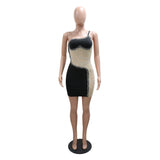 MALYBGG Fashionable Monochrome Mesh and Rhinestone Embellished Slip Dress 900756LY