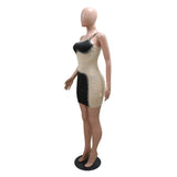 MALYBGG Fashionable Monochrome Mesh and Rhinestone Embellished Slip Dress 900756LY