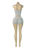MB FASHION Striped Ribbed Tube Top & Shorts Two-Piece Set 6016