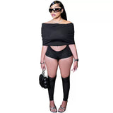 MB FASHION Off-Shoulder Crop Top & High-Waisted Shorts Set 194
