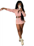 MB FASHION Zip-Up Cropped Hoodie & Drawstring Mini Skirt Two-Piece Set 6027