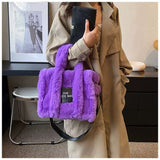 EVERY FASHION Plush Faux Fur Tote Bag with Top Handles