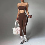MB FASHION Strapless Bandeau Crop Top & High-Waisted Leggings Activewear Set 2425