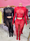 MB FASHION Sheer Mesh Mock-Neck Crop Top & High-Waist Tights Set 1477