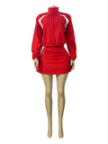 MB FASHION Long Sleeve Zip-Up Cropped Jacket & Ruched Mini Skirt Set 6012