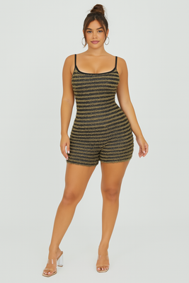 MB FASHION Textured Bodycon Spaghetti Strap Jumpsuit with Stripe Detail 2513LY