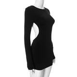 MB FASHION Long Sleeve Cut-Out Mini Dress – Side Cutout Open Back Bodycon Dress 345