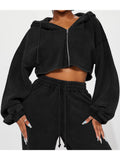 MB FASHION Cropped Zip-Up Hoodie and Wide-Leg Sweatpants Set 6051