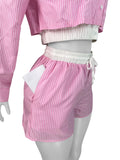 MB FASHION Striped Button-Up Shorts Set 5028