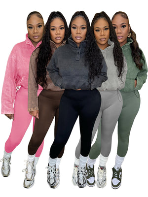 MB FASHION Fleece Pullover and High-Waist Leggings Set 4069