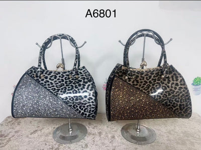 Every Fashion Glossy Animal Print Structured Handbag 6801