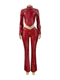 MB FASHION Faux Leather Set – Cropped Zip Jacket and Flare Pants