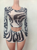 MB FASHION Long Sleeve Mesh Crop Top & Shorts Set 2665