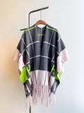 EVERY FASHION Cozy Checkered Fringe Poncho Wrap