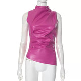 MB FASHION Sleeveless Asymmetrical Faux Leather Top 298