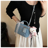 EVERY FASHION Light Blue Quilted Mini Handbag Charm – Chain Strap Kawaii Crossbody Purse with Lace Bow