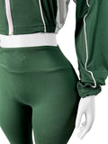 MB FASHION Cropped Zip Jacket & High-Waist Flare Pants Set 5018