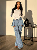 MB FASHION High-Waisted Detachable Cargo Overlay Jeans 8007LY