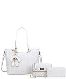 EVERY FASHION 3-Piece Tote Bag Set with Bow Charm, Crossbody, and Wallet FT-8093S