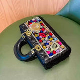 Every Fashion Quilted Top-Handle Bag with Gemstone Embellishments and Charm Accents