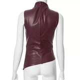 MB FASHION Sleeveless Asymmetrical Faux Leather Top 298