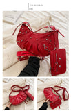 EVERY FASHION Studded Crescent Shoulder Bag with Matching Pouch