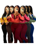 EVERY FASHION Color-Block Cropped Jacket and High-Waist Flare Pants Set MB 4060LY