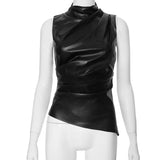 MB FASHION Sleeveless Asymmetrical Faux Leather Top 298