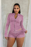 MB FASHION Long Sleeve Zip-Up Denim Jacket & High-Waisted Shorts Set 88616