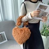 Every Fashion Fluffy Heart-Shaped Faux Fur Shoulder Bag