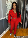 MB FASHION Cropped Zip Jacket & High-Waist Flare Pants Set 5018