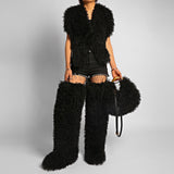 EVERY FASHION Round Shaggy Faux Fur Handbag