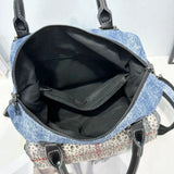 Every Fashion Denim Embellished Top-Handle Satchel with Plaid Front Pocket