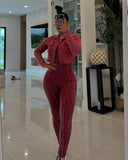 MB FASHION Two-Piece Fitted Jumpsuit and Cropped VINTAGE WASH Jacket Set 6329