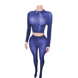 MB FASHION Sheer Mesh Long Sleeve Crop Top & High 2616