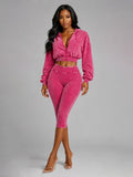 MB FASHION Cropped Zip-Up Hoodie and High-Waist Capri Leggings Two-Piece Set