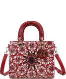 EVERY FASHION Floral Embroidered Tote Bag with Detachable Shoulder Strap