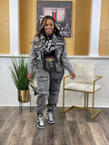MB FASHION Denim Cargo Set – Cropped Zip Jacket and Pocket Joggers 8158