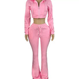 MB FASHION Cropped Zip-Up Hoodie and Flare Sweatpants Lounge Set 5057