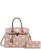 EVERY FASHION Monogram Print Structured Tote Bag with Matching Wallet 3C-6794W-1