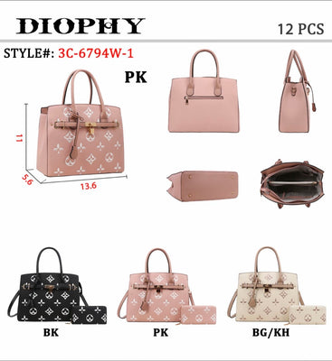EVERY FASHION Monogram Print Structured Tote Bag with Matching Wallet 3C-6794W-1