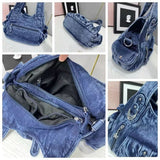 EVERY FASHION Large Washed Denim Hobo Bag