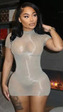 MB FASHION Short Sleeve Sheer Mesh Bodycon Mini Dress 1476